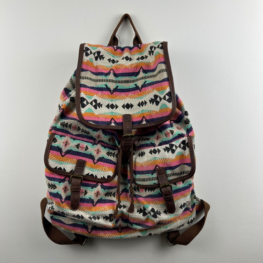 Mossimo Backpack Southwestern Aztec Geometric Canvas Pink Orange Multi Excellent